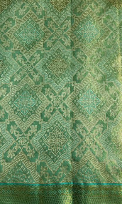 Geometric Symmetry -  Handwoven Pure Silk Tissue Saree with Brocades