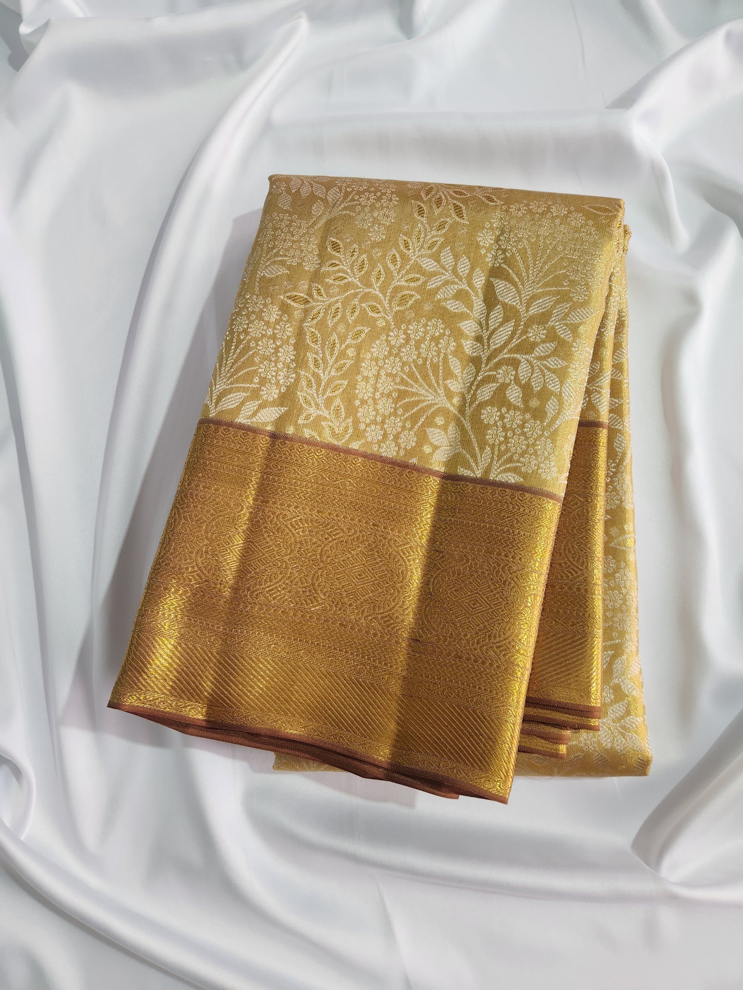 Geometric Symmetry -  Handwoven Pure Silk Tissue Saree with Brocades