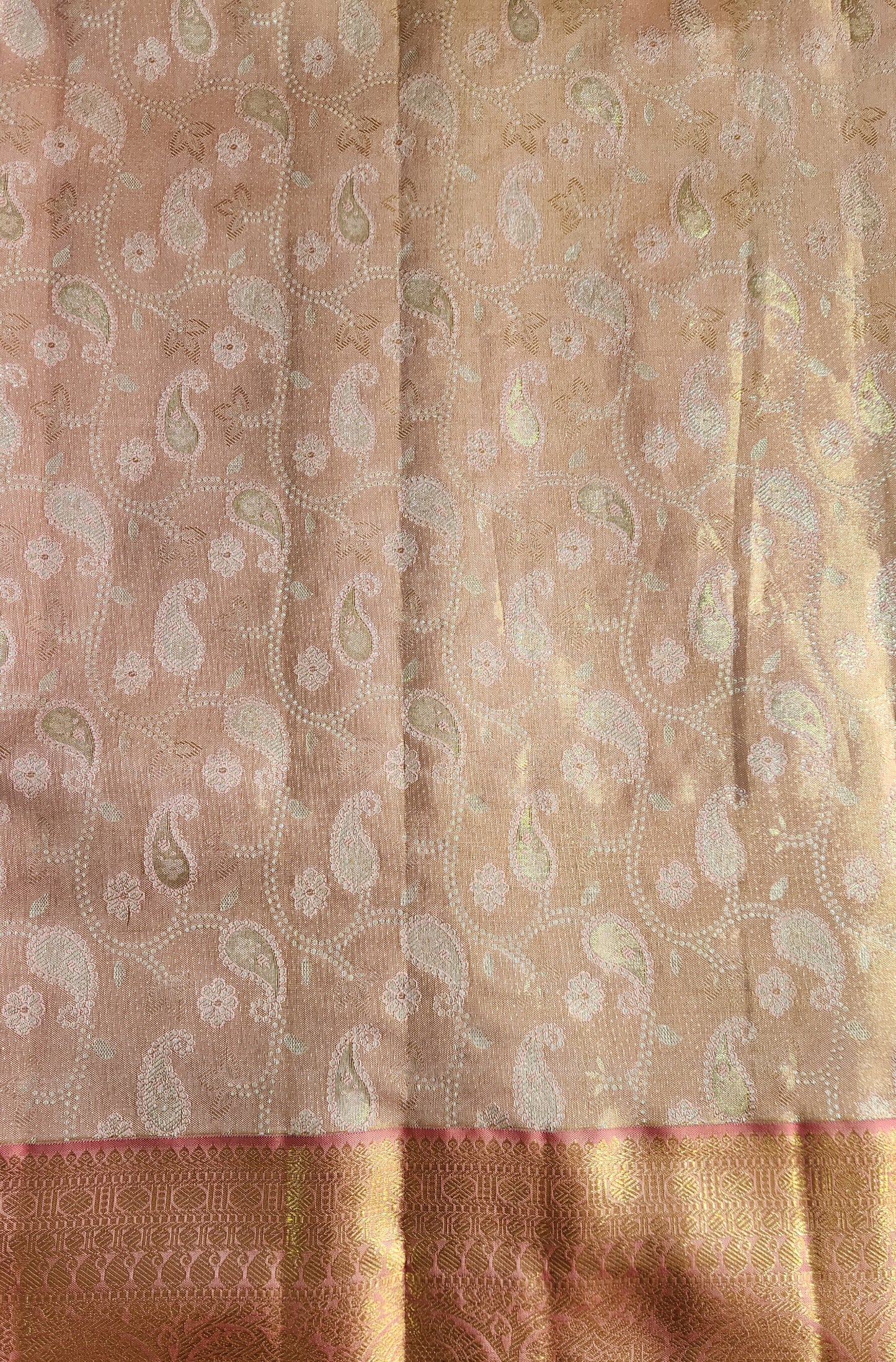Geometric Symmetry -  Handwoven Pure Silk Tissue Saree with Brocades