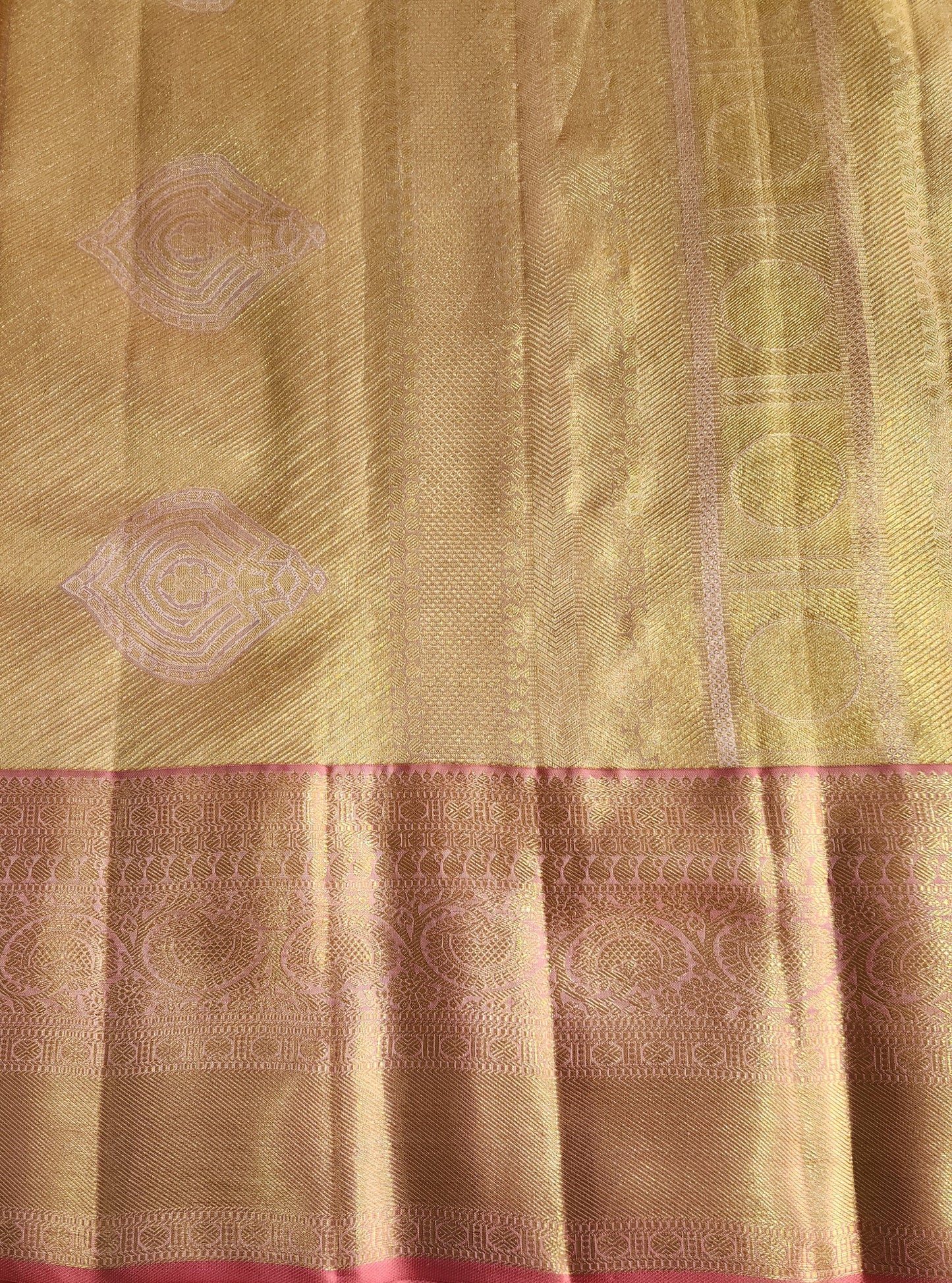 Geometric Symmetry -  Handwoven Pure Silk Tissue Saree with Brocades