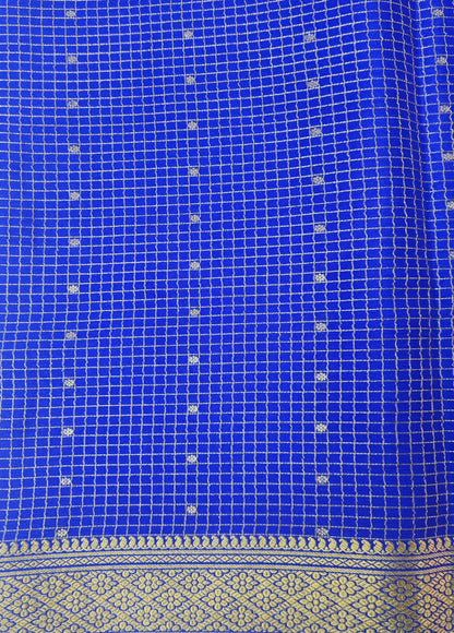 Golden Grid Elegance - Pure Crepe 100grams saree