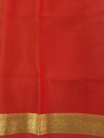 Golden Grid Elegance - Pure Crepe 100grams saree