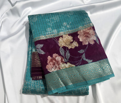 Midnight Bloom - Printed Saree