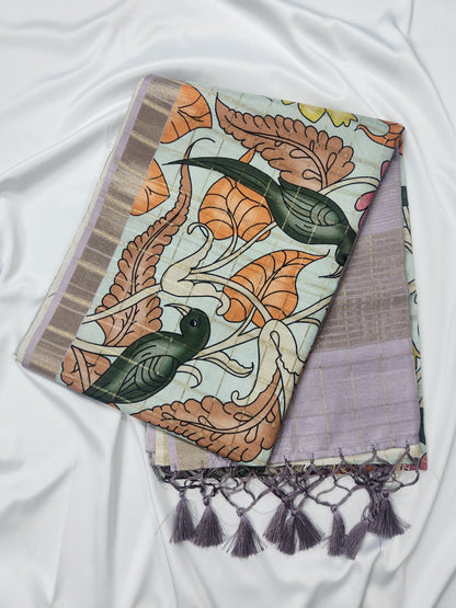 Whispers of nature - Raw Silk Kalamkari print saree