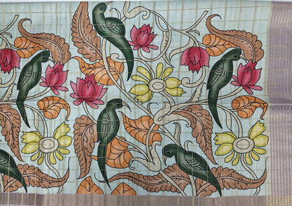 Whispers of nature - Raw Silk Kalamkari print saree