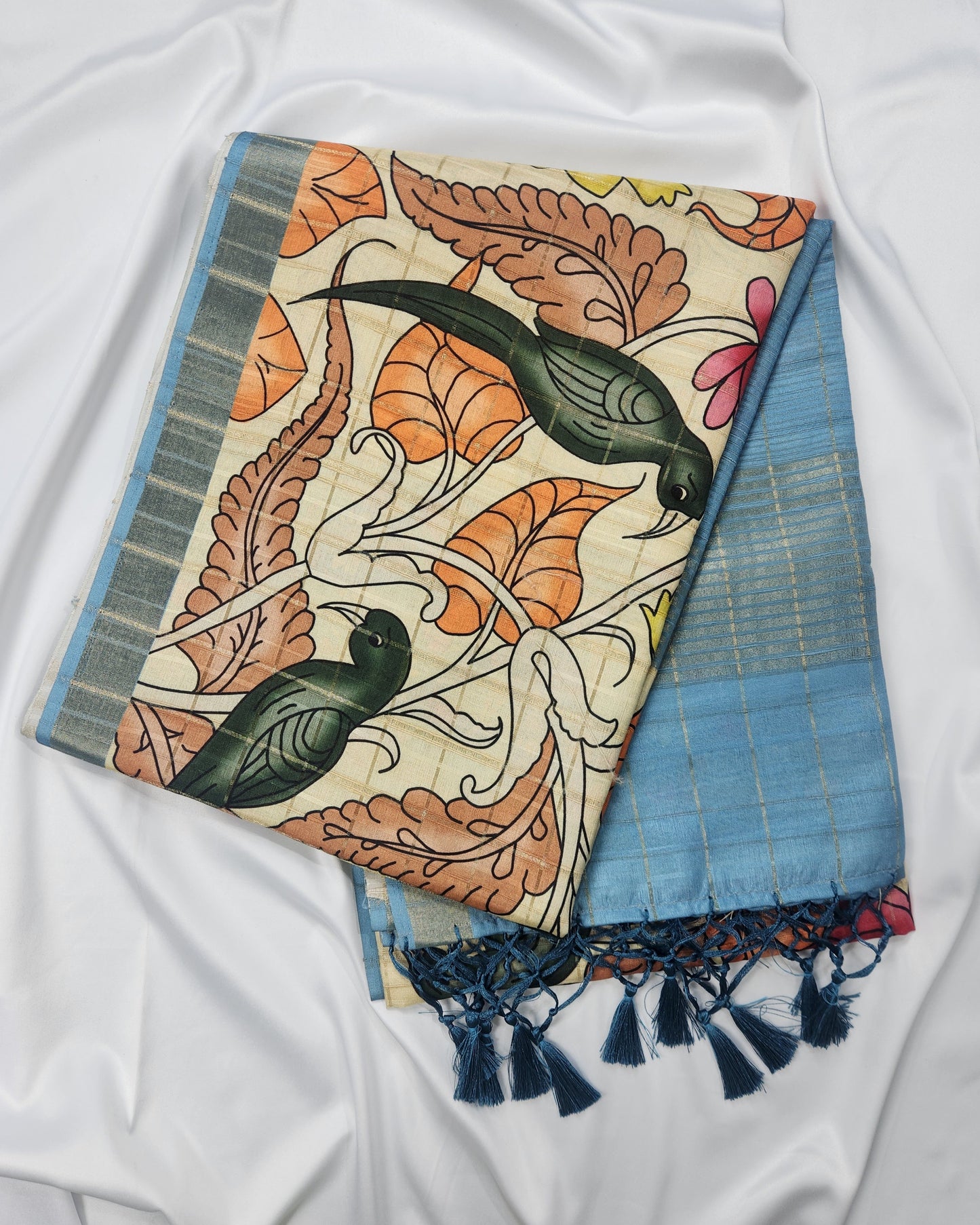 Whispers of nature - Raw Silk Kalamkari print saree