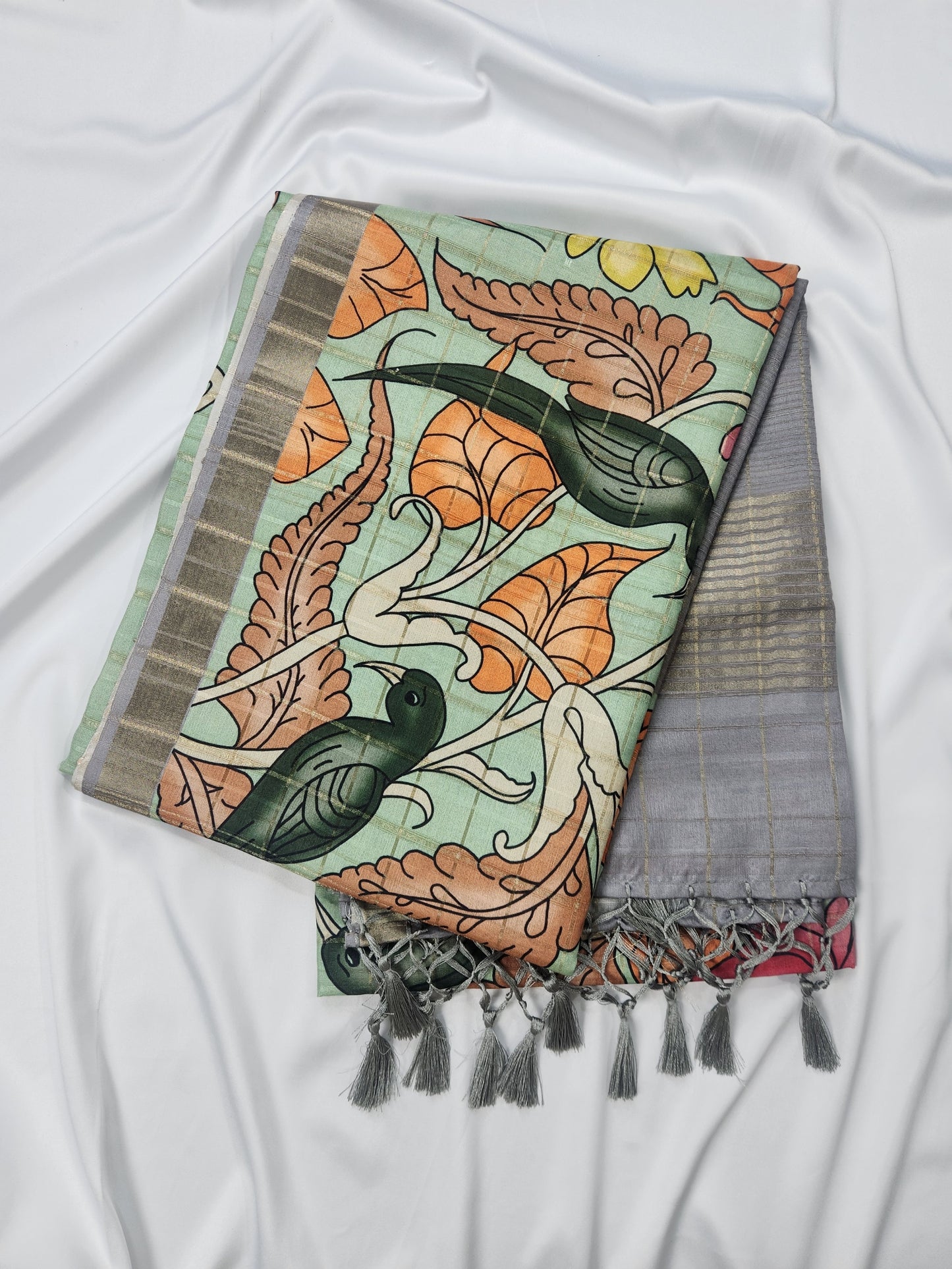 Whispers of nature - Raw Silk Kalamkari print saree
