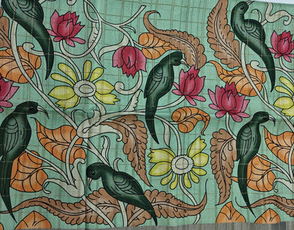 Whispers of nature - Raw Silk Kalamkari print saree